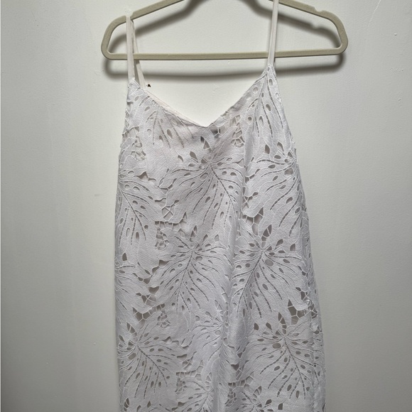 Elegant Monstera Leaf Spring Summer Bridal White Eyelet Lace Slip Dress Large - Picture 7 of 8